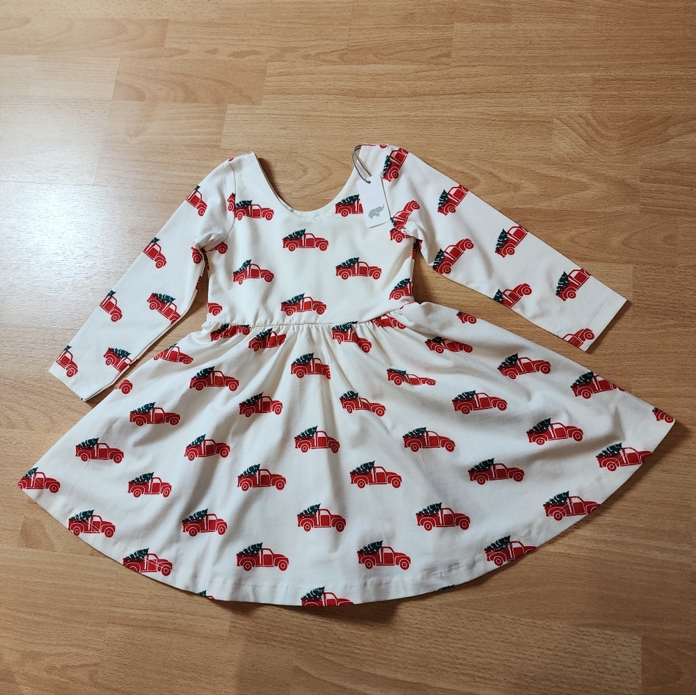 NWT Monica +‎ Andy Organic Cotton Jersey Red Christmas Truck Dress Size 3T